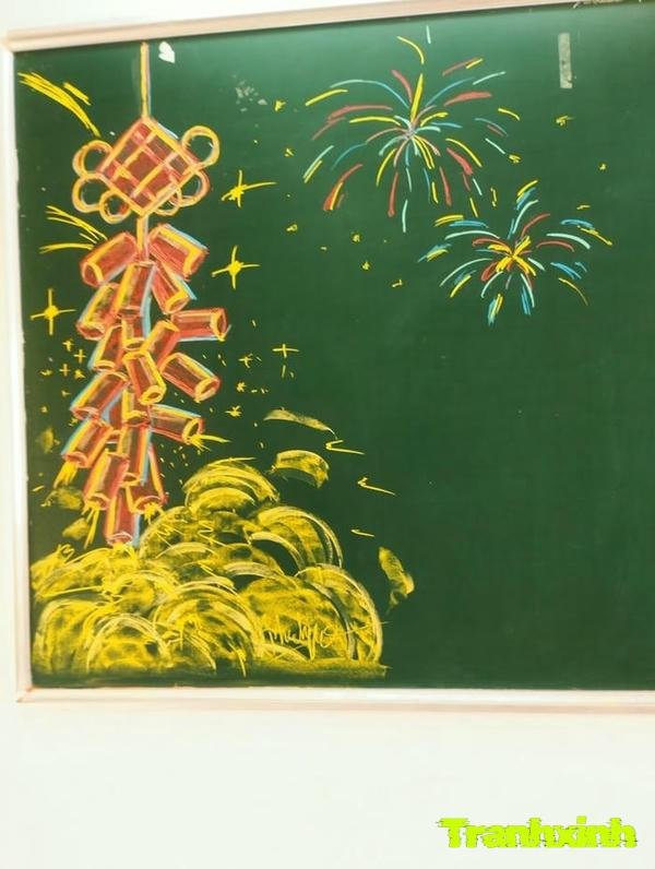 vẽ bảng trang trí tết pháo bông