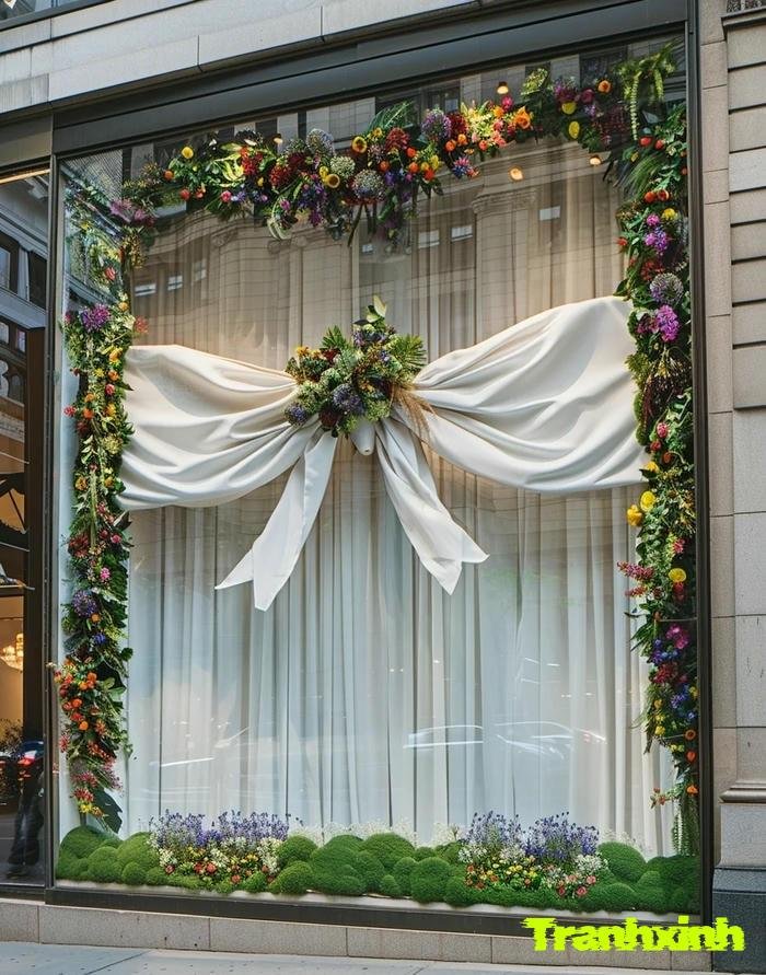 anh trang trí cửa kính tết