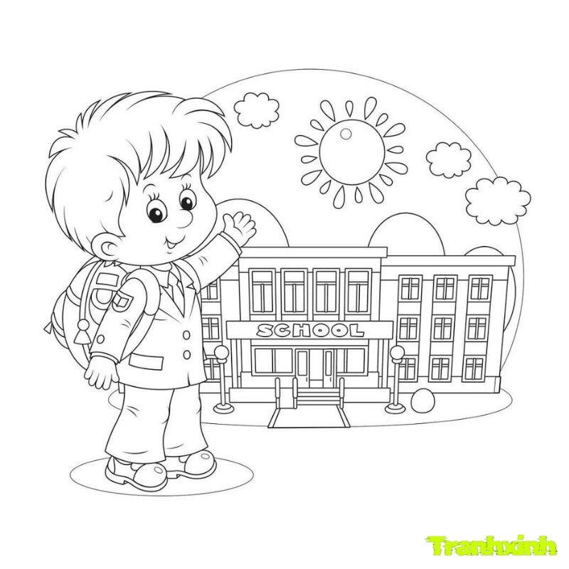 ảnh tranh tô màu chủ đề trường mầm non hd