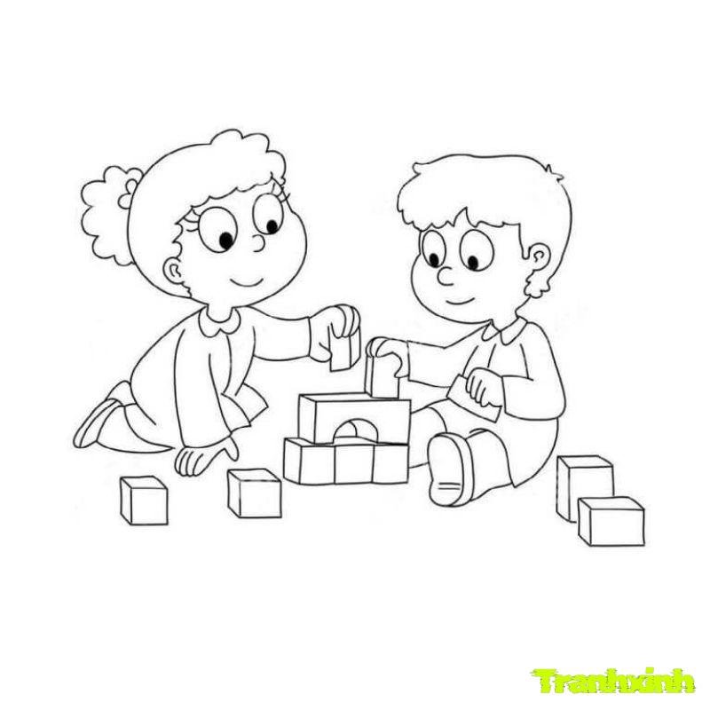 anh tranh tô màu chủ đề trường mầm non