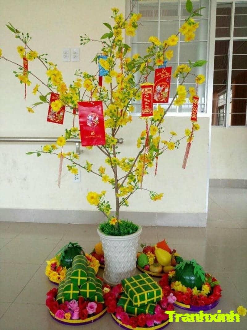 cách trang trí cây đào ngày tết