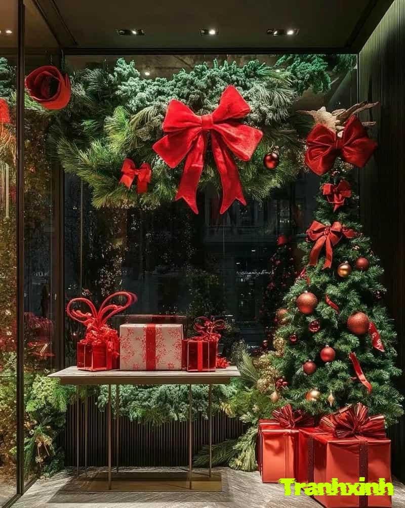 dán cây thông noel trên cửa kính