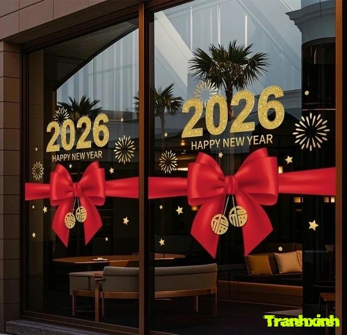 decor tết cửa kính