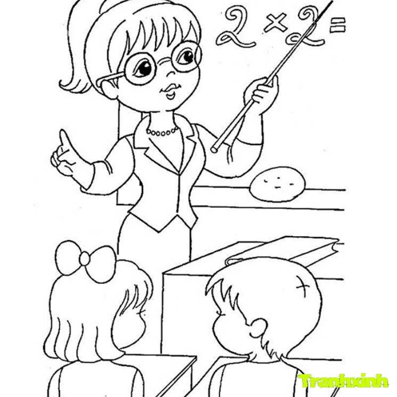 hình ảnh tô màu cô giáo và các bạn