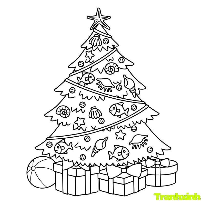 hình ảnh tranh tô màu cây thông noel