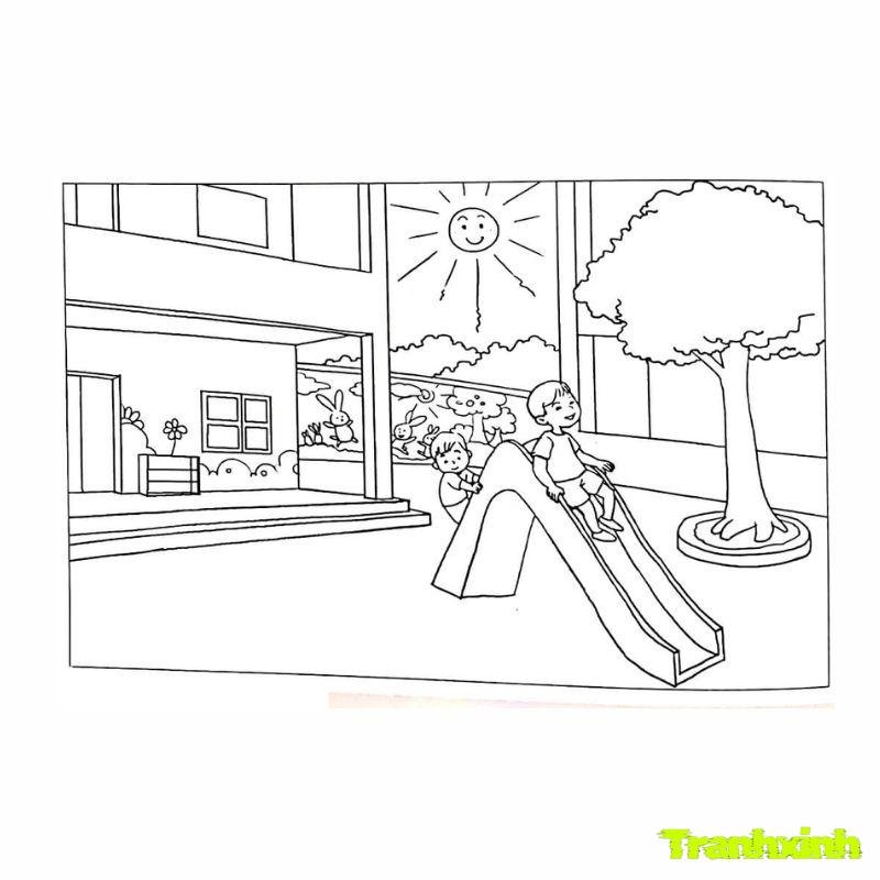 hinh anh tranh tô màu chủ đề trường mầm non