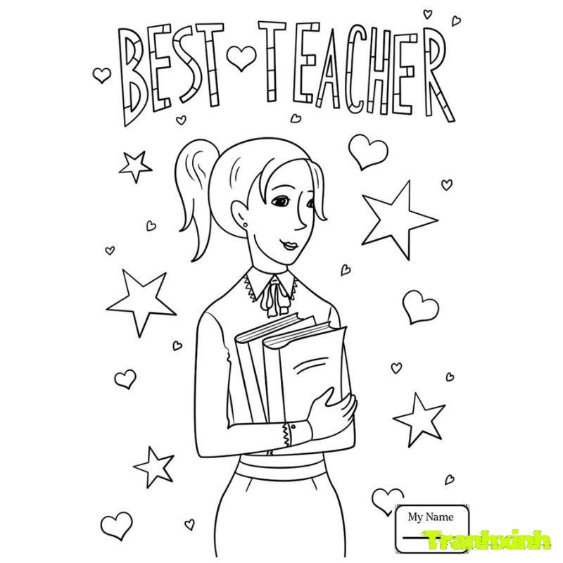 hinh ảnh tranh tô màu cô giáo