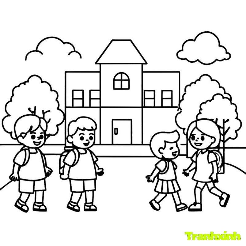 hình tranh tô màu chủ đề trường mầm non