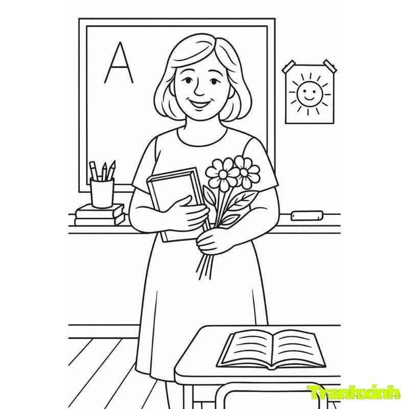 hình tranh tô màu cô giáo