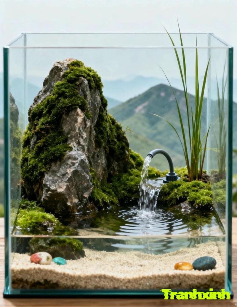 trang trí bể cá kiểu núi đồi