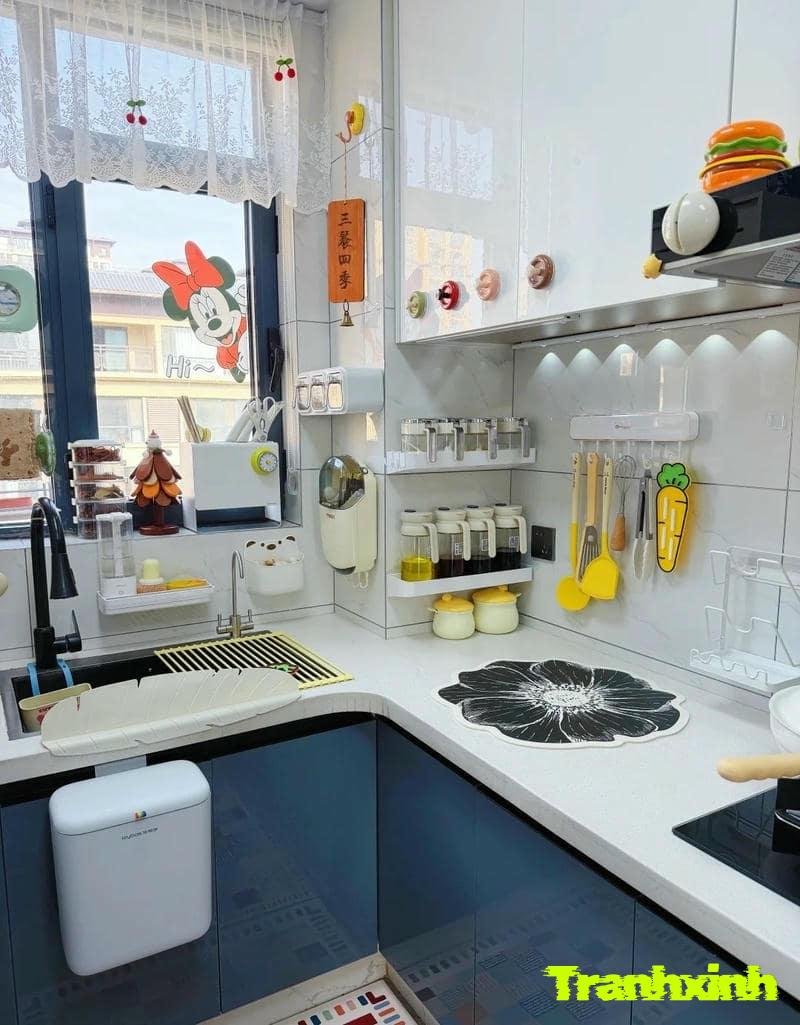 trang trí bếp màu xanh