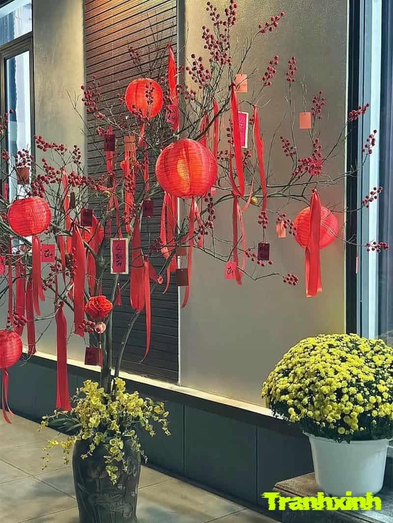 trang trí cành đào