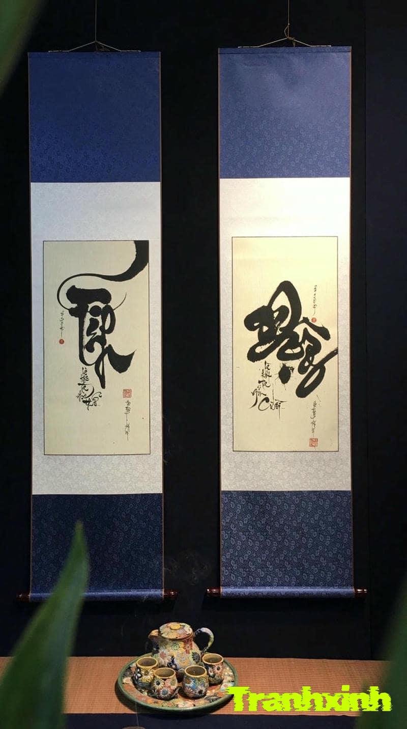 trang trí câu đối ngày tết nền xanh