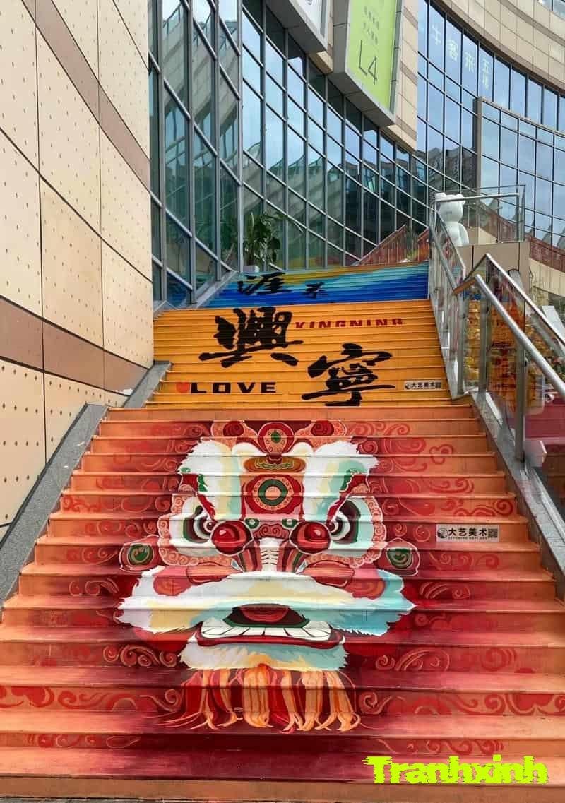 trang trí cầu thang đẹp đầu kỳ lân