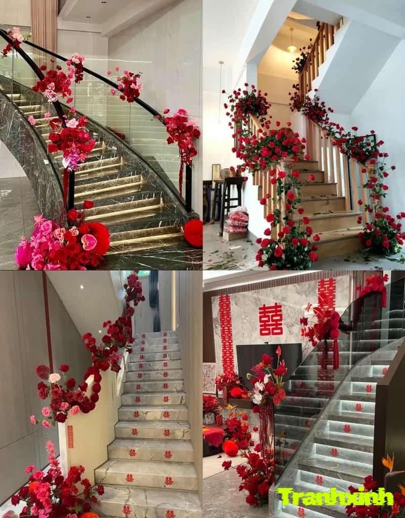 trang trí cầu thang đẹp đỏ