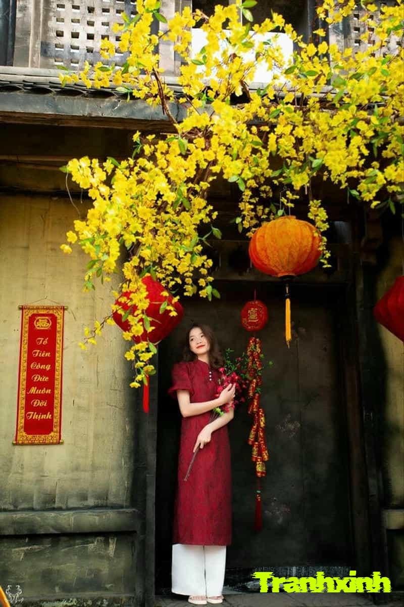 trang trí cây đào giả ngày tết