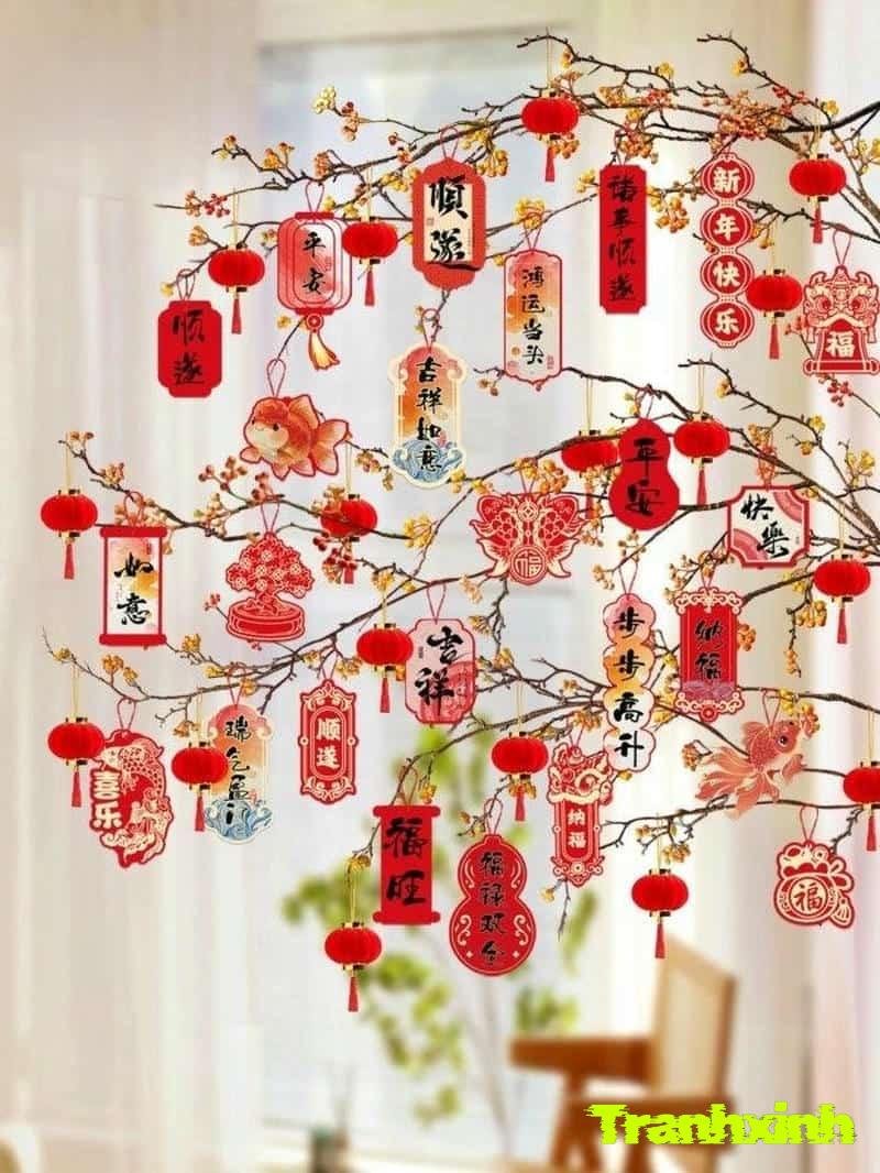 trang trí cây đào giả ngày tết