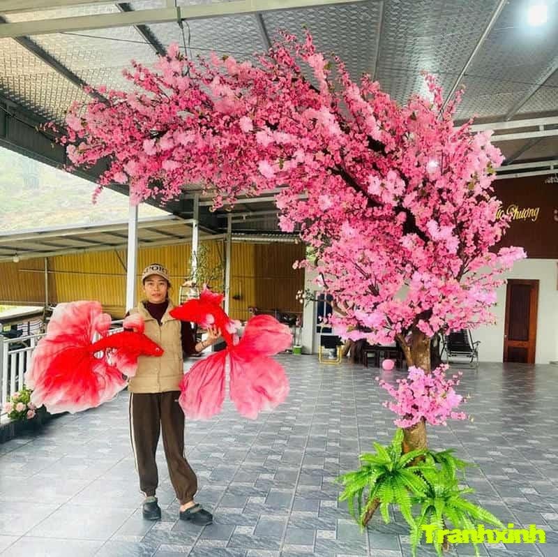 trang trí cây đào giả ngày tết