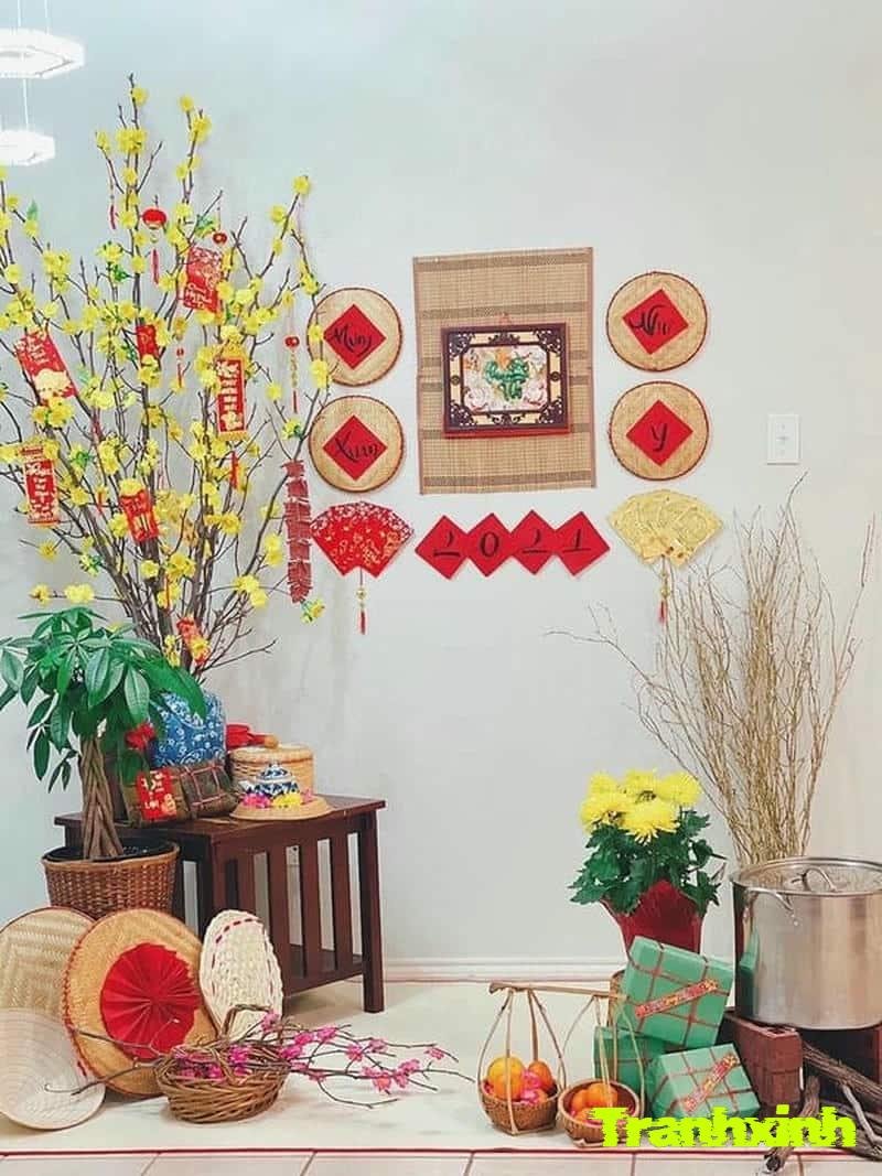 trang trí cây đào ngày tết