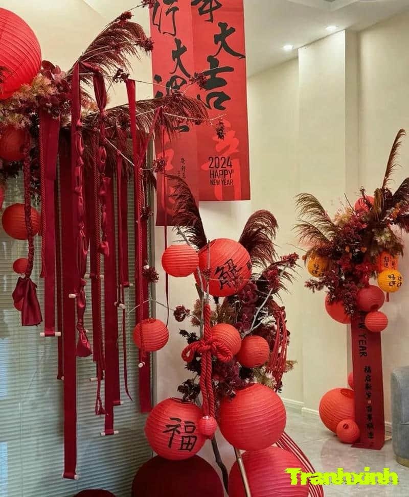 trang trí cây đào tết