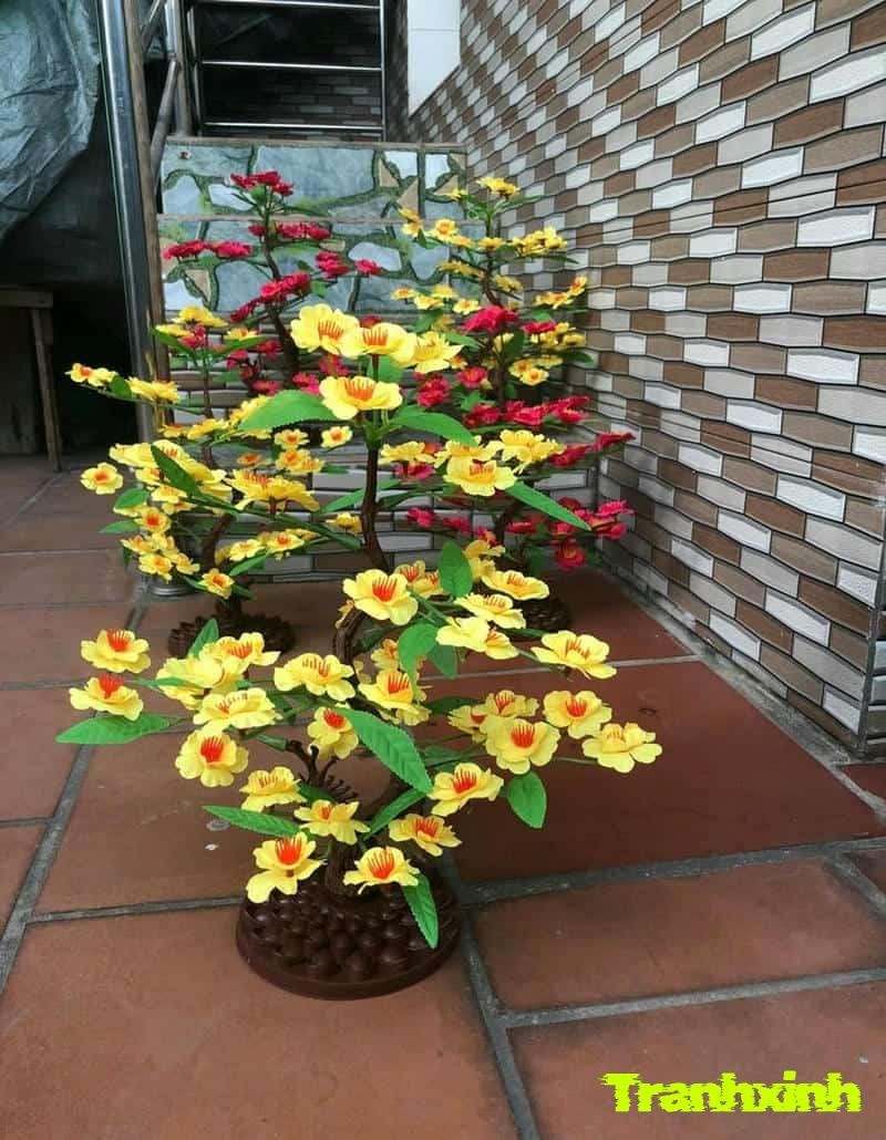 trang trí cây mai giả
