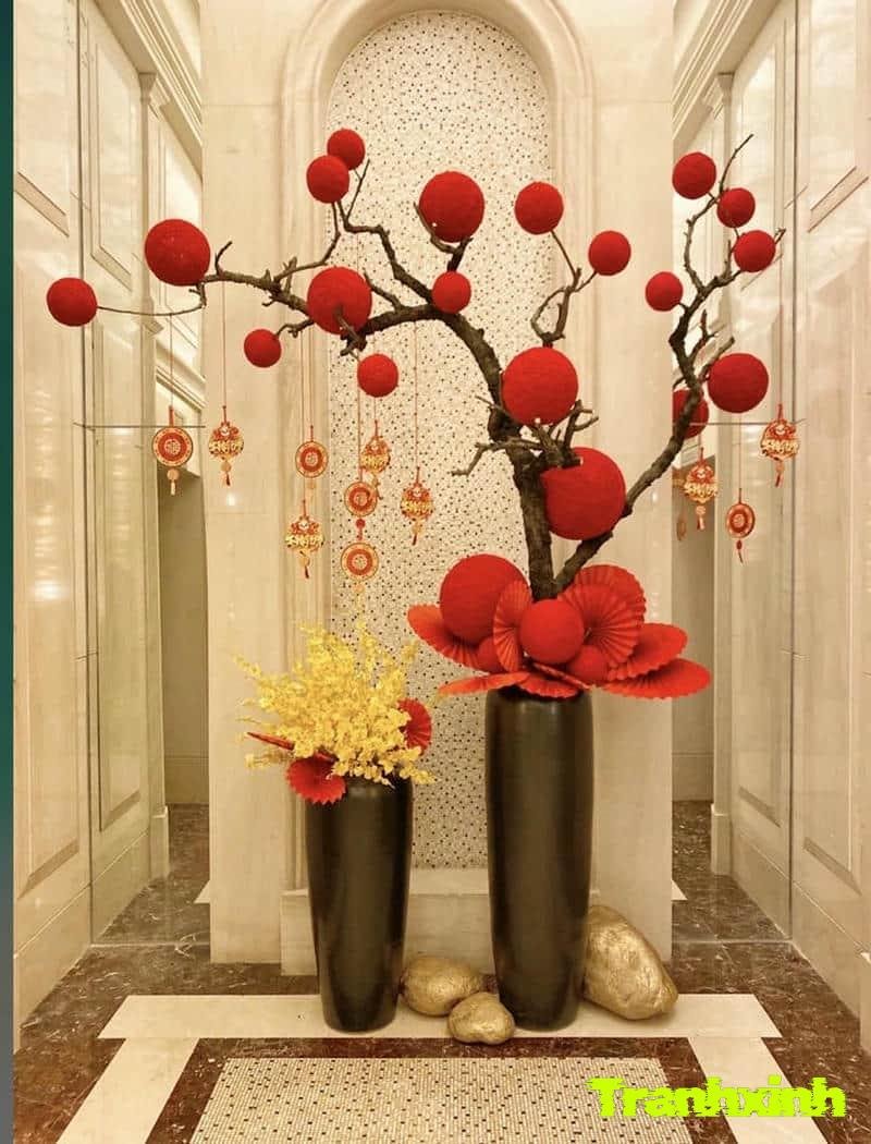 trang trí cây tết để góc nhà