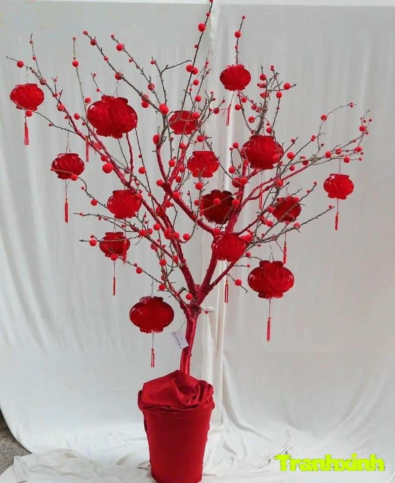 trang trí cây tết màu đỏ