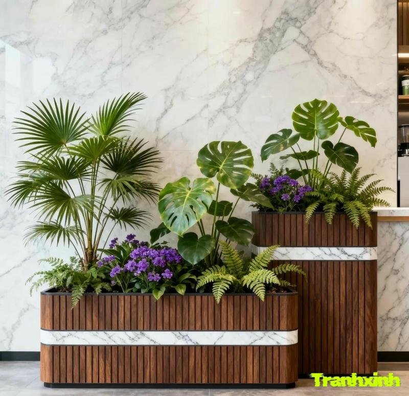 trang trí chậu cây dài