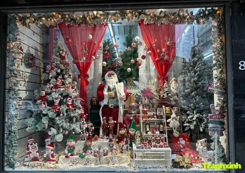 trang trí cửa kính giáng sinh