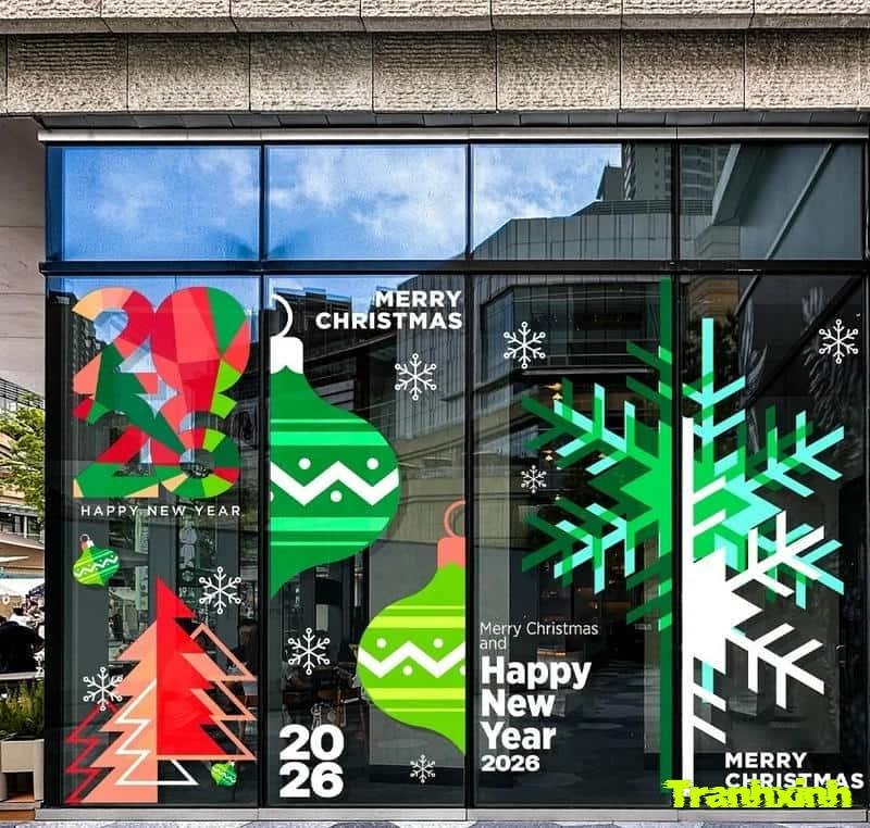 trang trí cửa kính noel