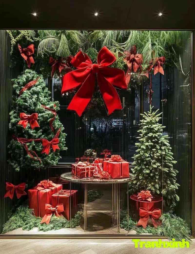 trang trí cửa kính noel bằng dây kim tuyến