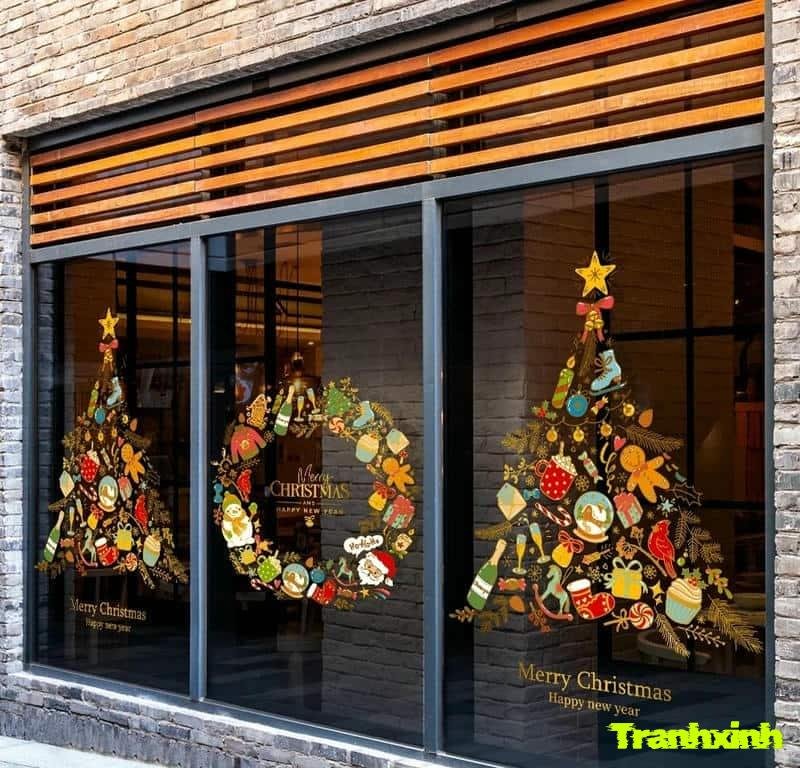trang trí cửa kính noel cheo