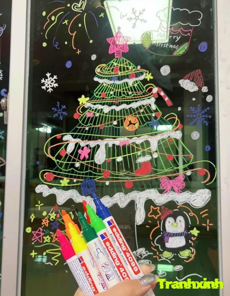 trang trí cửa kính noel hd