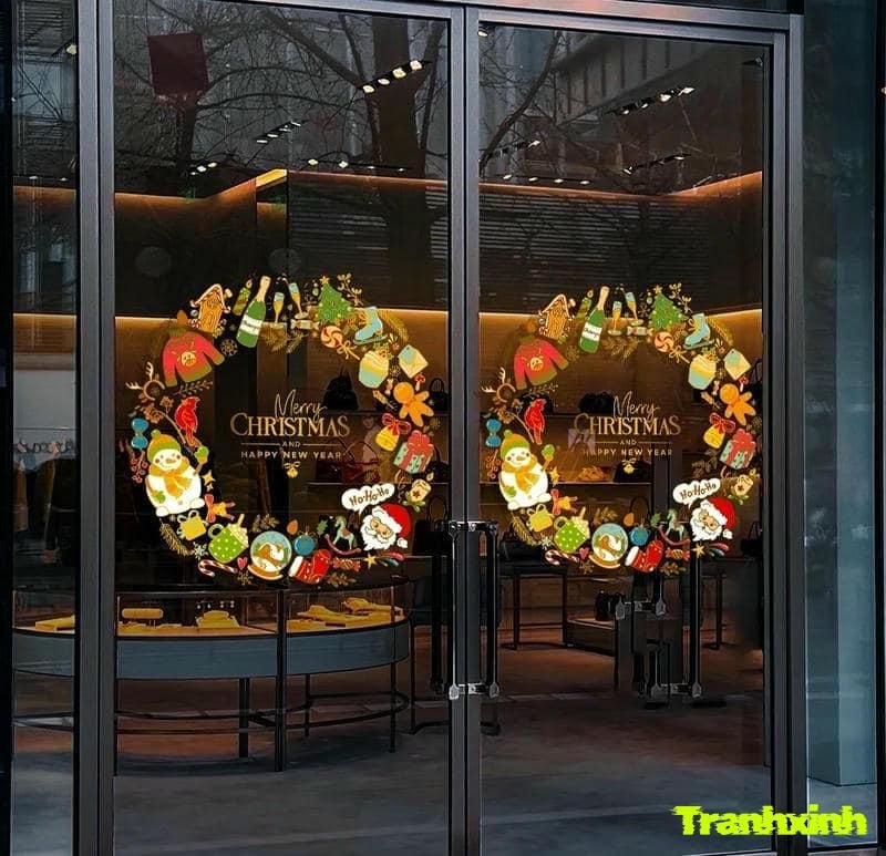 trang trí cửa kính noel hình tròn