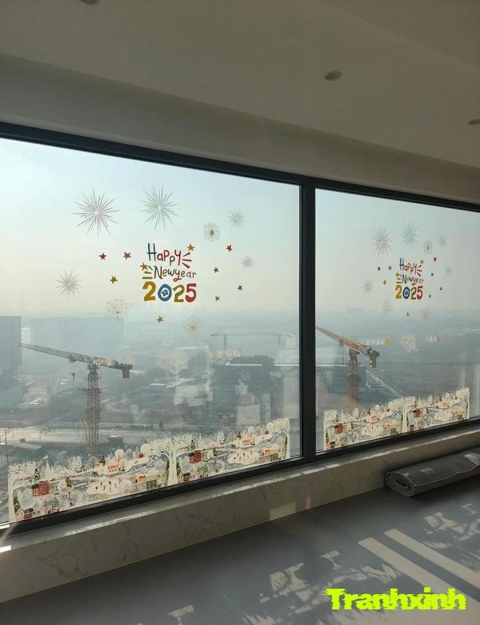 trang trí cửa kính tết 2025