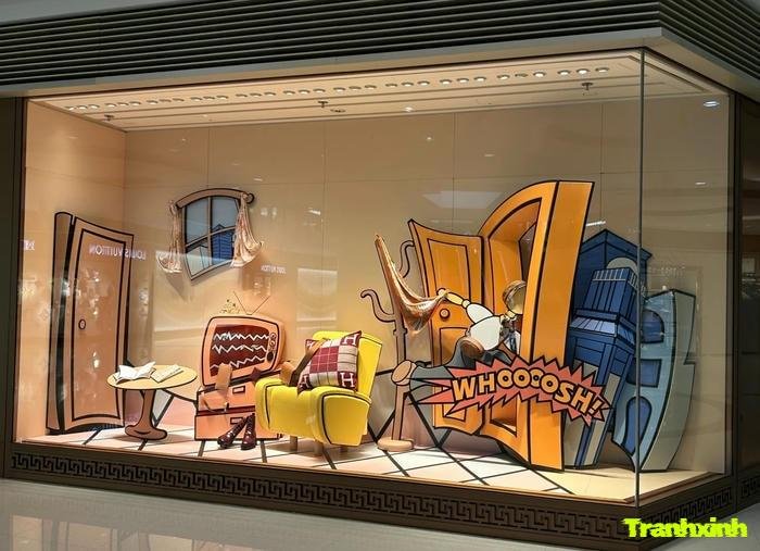 trang trí cửa kính tết cho nhãn hàng