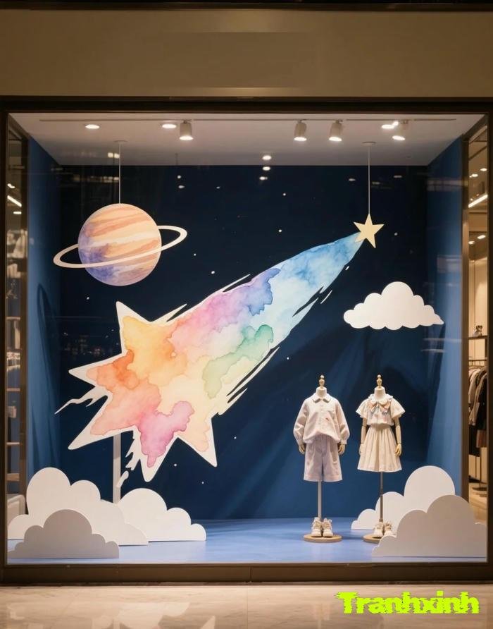 trang trí cửa kính tết kiểu hành tinh