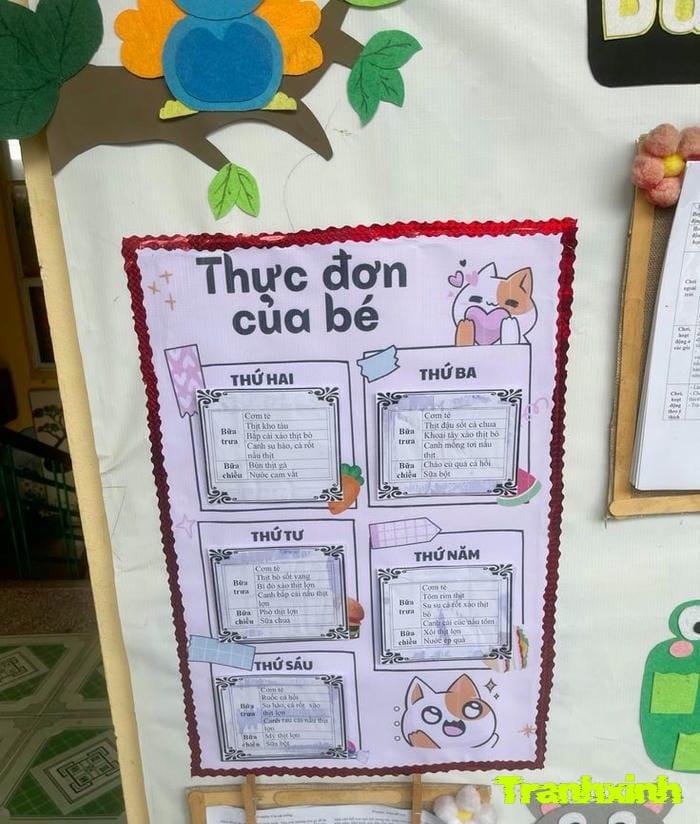 trang trí cửa lớp mầm non bảng món ăn