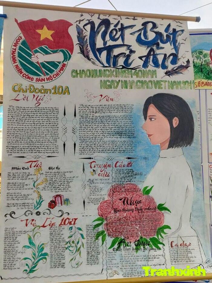 trang trí đầu báo tường đơn giản bố cục đẹp