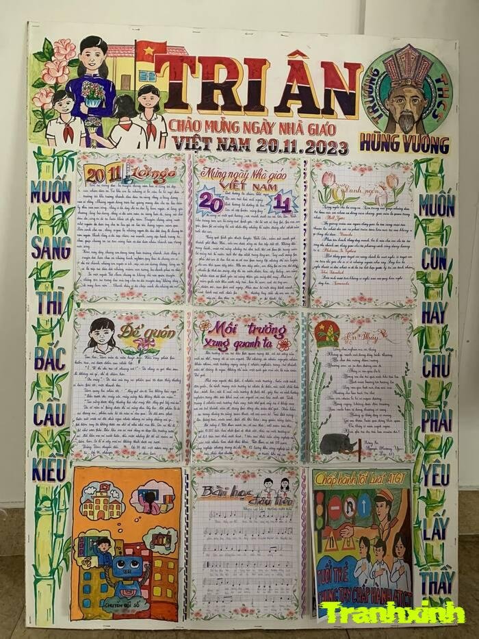 trang trí đầu báo tường đơn giản bố cục giấy