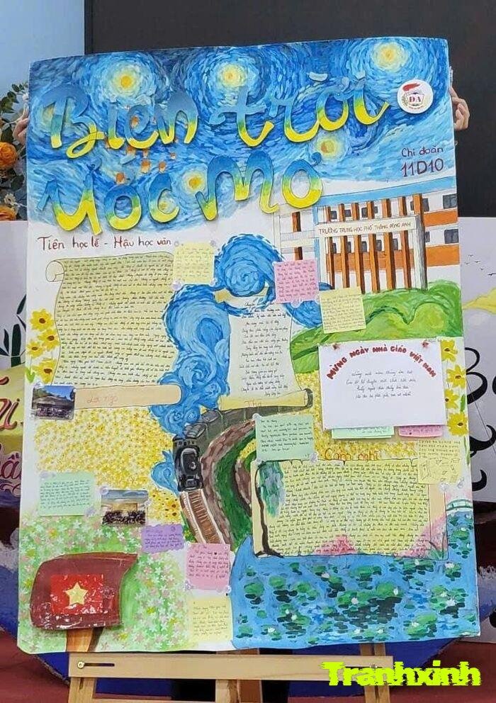 trang trí đầu báo tường đơn giản phong cách học đường