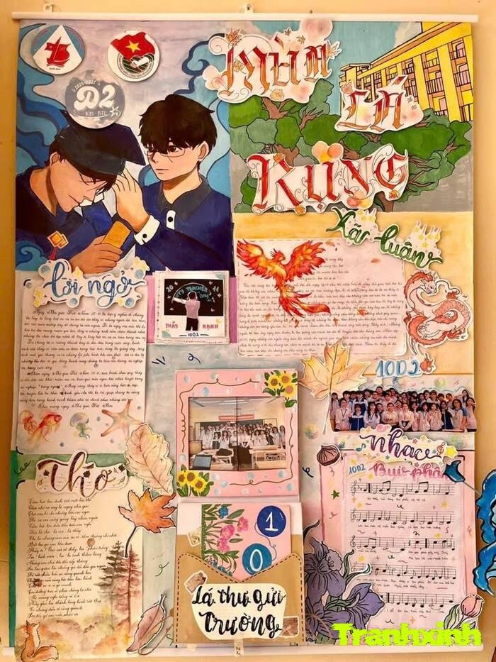 trang trí đầu báo tường đơn giản