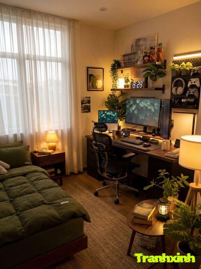 trang trí đầu giường bố trí gọn gàng