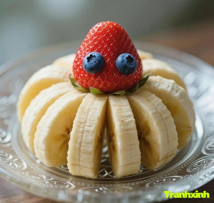 trang trí dĩa trái cây đơn giản bằng chuối