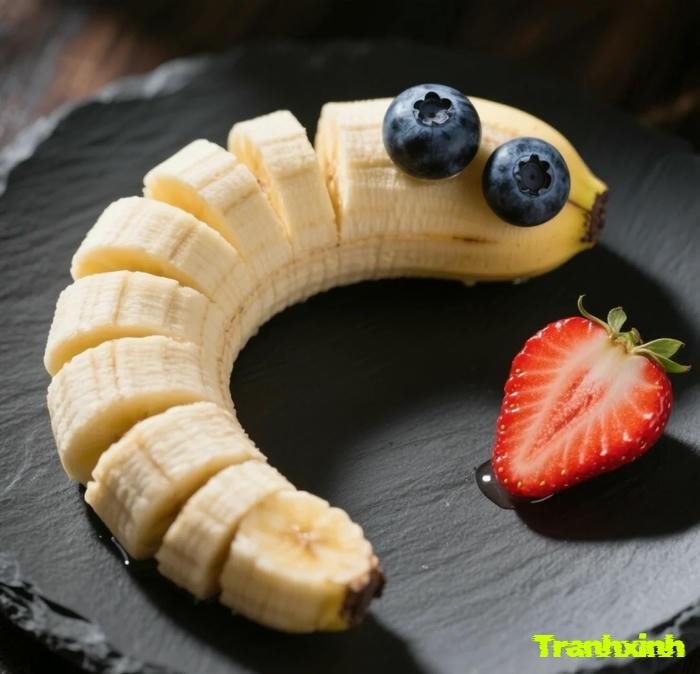 trang trí dĩa trái cây đơn giản bằng quả chuối