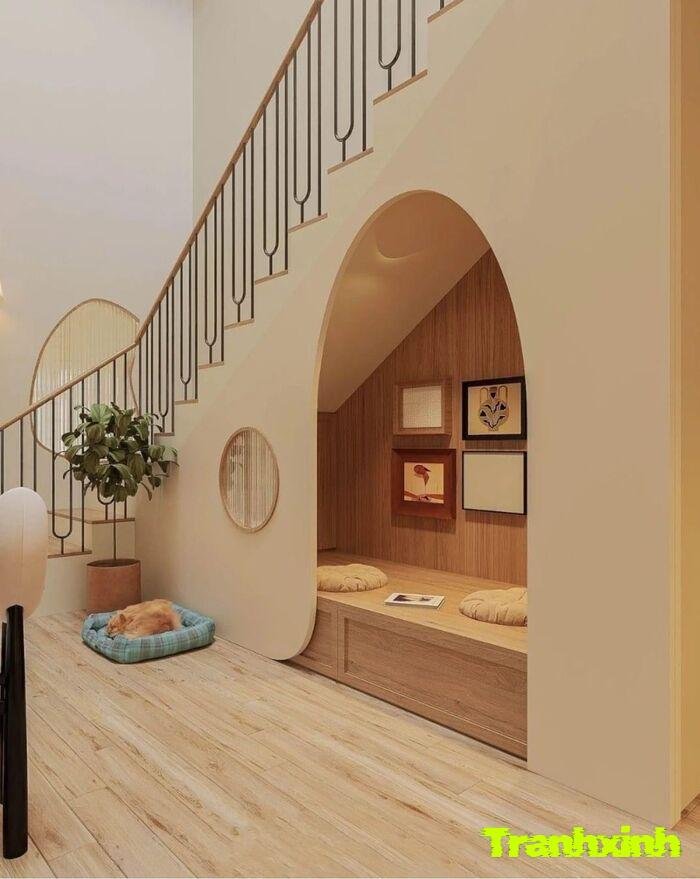 trang trí gầm cầu thang phong cách vintage