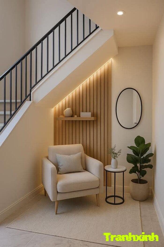 trang trí gầm cầu thang trồng cây xanh