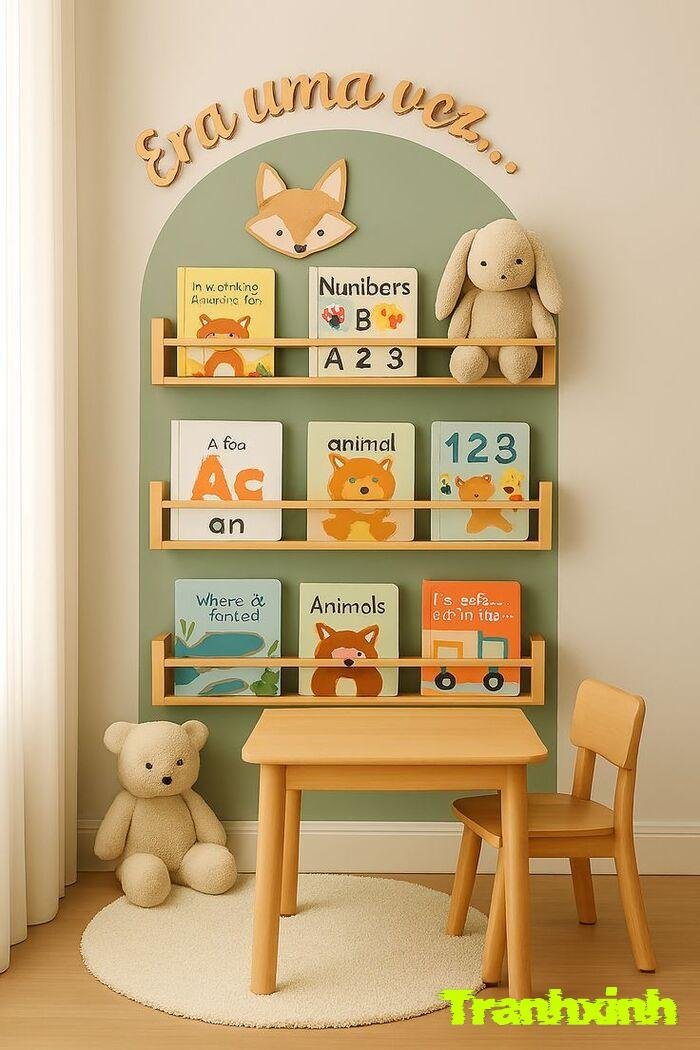 trang trí giá sách lớp học bằng giấy màu
