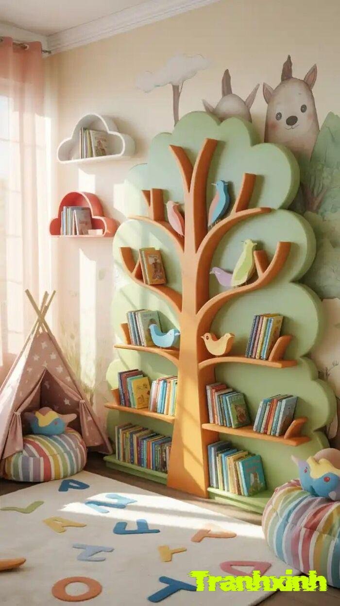 trang trí giá sách lớp học sáng tạo mỹ thuật