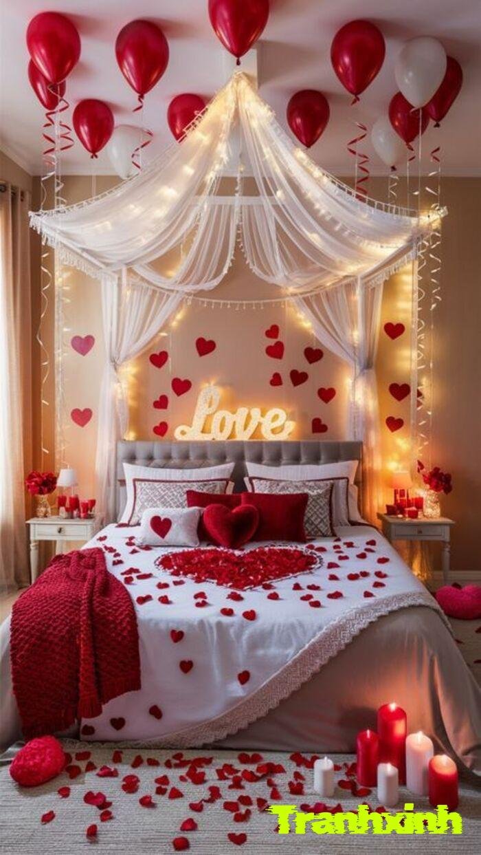 trang trí giường cưới lãng mạn